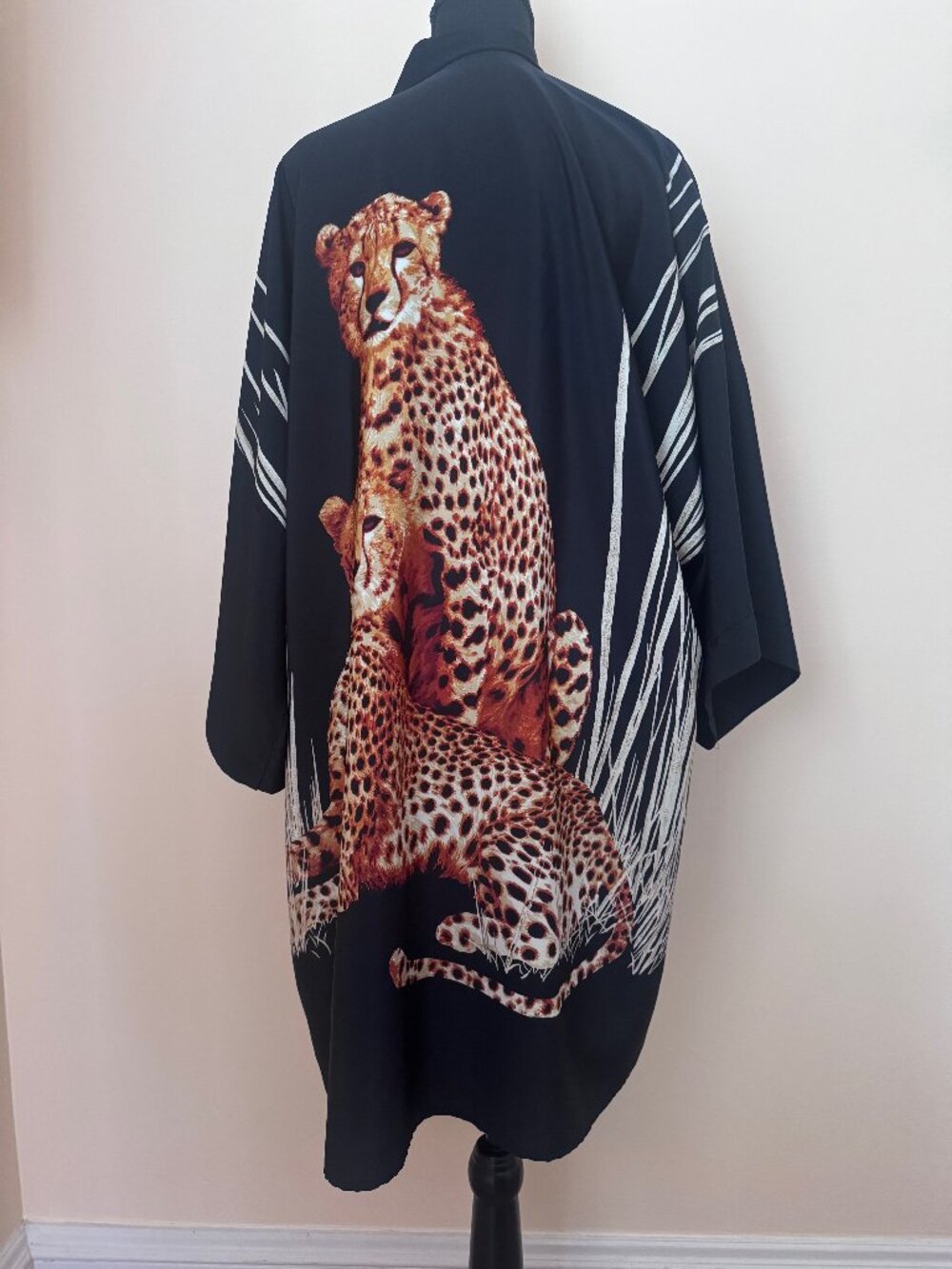 Vintage 80s Cheetah Print Kimono Duster Robe